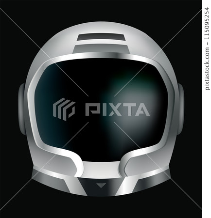 Astronaut helmet, realistic cosmonaut mask with glass for space exploration and flight in cosmos. Part suit for protection spaceman head. Isolated vector illustration 115095254