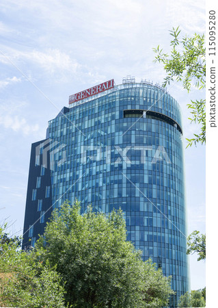 Generali logo sign above a building in Bucharest, Romania Generali logo sign above a building in Bucharest, Romania 115095280