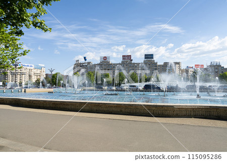 Unirii square fountains in Bucharest, Romania 115095286