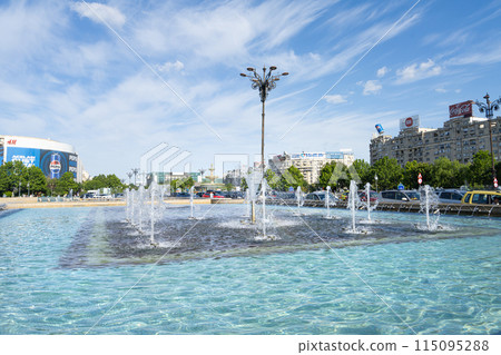 Unirii square fountains in Bucharest, Romania 115095288