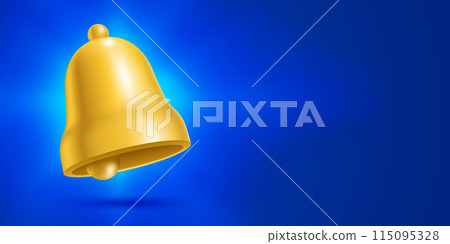 Bright yellow bell on vibrant blue background, vector banner with copy space. 115095328