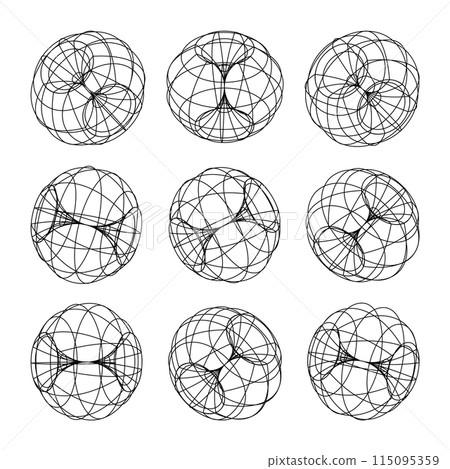 Wireframe lined shapes. Perspective mesh, 3d grid. Low poly geometric elements. Retro futuristic design elements, y2k, vaporwave and synthwave style. Vector illustration Wireframe lined shapes. Perspective mesh, 3d grid. Low poly geometric elements. Retro futuristic design elements, y2k, vaporwave and synthwave style. Vector illustration 115095359
