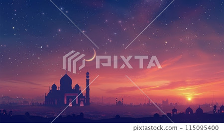Night Sky Painting With Stars and Crescent 115095400