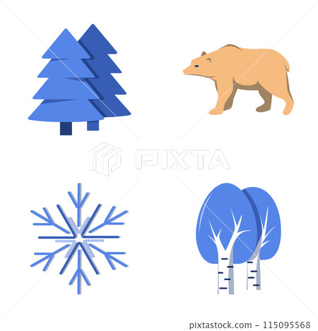 Russian nature traditional symbols flat icon set 115095568