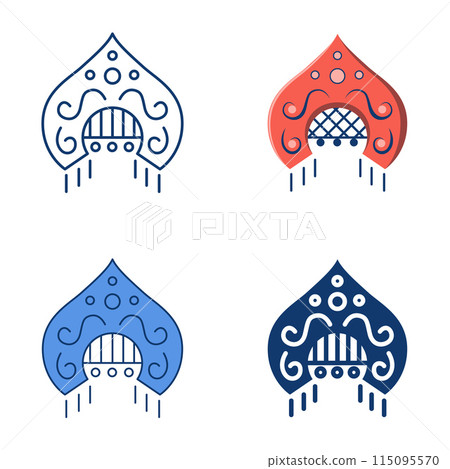 Traditional kokoshnik icon set in flat and line style Traditional kokoshnik icon set in flat and line style 115095570