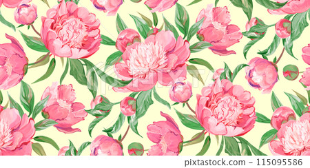 Spring seamless pattern with rose flowers and sakura blossoms for delicate home design Spring seamless pattern with rose flowers and sakura blossoms for delicate home design 115095586