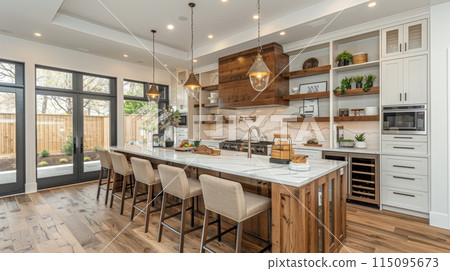 Modern Kitchen With Large Island 115095673