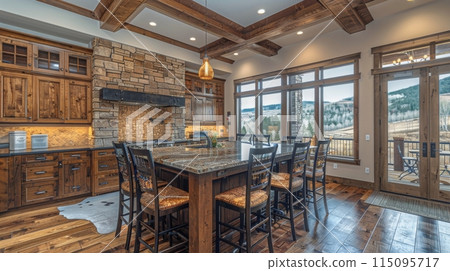 Modern Kitchen With Large Island 115095717