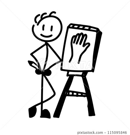 Man draws a hand in doodle style isolated on white background 115095846