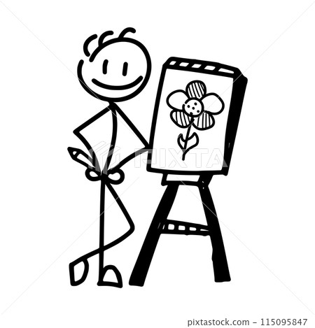 Man drawing a flower in doodle style isolated on white background 115095847