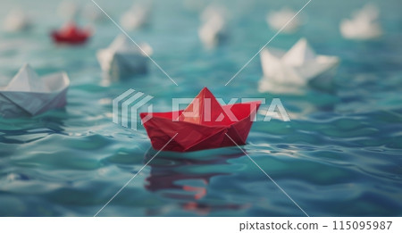 Red Paper Boat Floating on Calm Water in Daytime 115095987