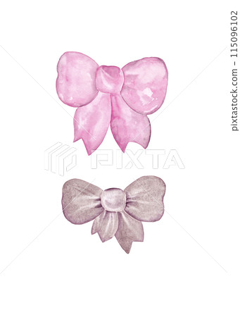 Beige and pink bows. Celebratory accessories for your design. Watercolor isolated elements Beige and pink bows. Celebratory accessories for your design. Watercolor isolated elements 115096102