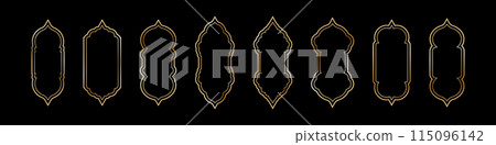 Golden arch frame with intricate Arab shape. window and door design for Islamic Ramadan theme.Flat vector illustration isolated 115096142