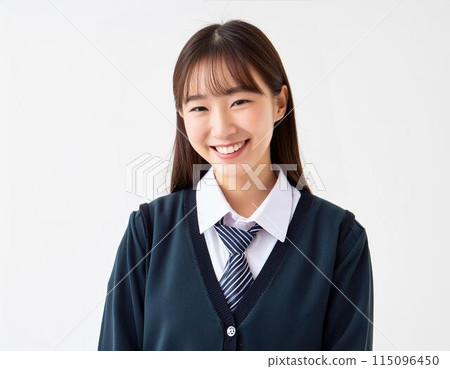 長髮和製服的微笑的高中女孩 115096450