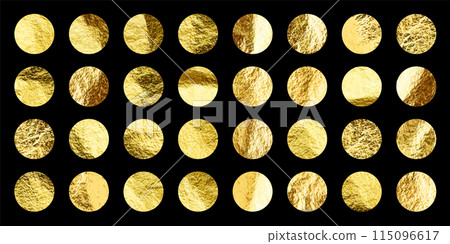 Gold foil, shiny handmade circles. Golden glittering texture, pattern. Luxury shining hand drawn background. Wedding, greeting card decoration elements. Modern minimalist art. Vector illustration Gold foil, shiny handmade circles. Golden glittering texture, pattern. Luxury shining hand drawn background. Wedding, greeting card decoration elements. Modern minimalist art. Vector illustration 115096617