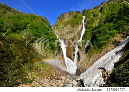 Fresh green Shomyo Falls and rainbow 115096771