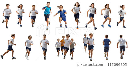 A collection of clippings of children running, wearing sportswear (with transparent background) A collection of clippings of children running, wearing sportswear (with transparent background) 115096805