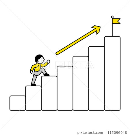 Illustration of a person breaking down a goal into smaller parts and trying to achieve it_vertical Illustration of a person breaking down a goal into smaller parts and trying to achieve it_vertical 115096948