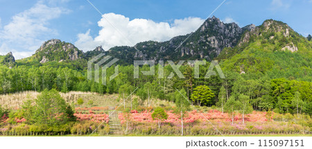 從山梨縣水垣山自然公園眺望春天的水垣山 從山梨縣水垣山自然公園眺望春天的水垣山 115097151