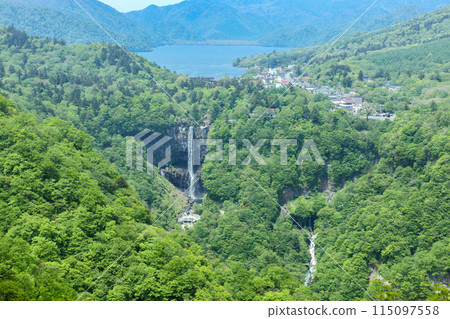 "Tochigi Prefecture" Lake Chuzenji and Kegon Falls, Nikko, seen from the Akechidaira Observatory 115097558
