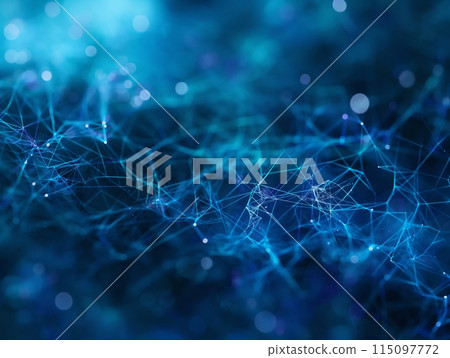 Abstract blue network connections with glowing nodes and lines, representing technology and data. 115097772