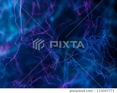 Abstract image of neon light trails in blue and purple on a dark background, evoking a sense of energy and motion. Abstract image of neon light trails in blue and purple on a dark background, evoking a sense of energy and motion. 115097773