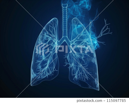 Digital illustration of human lungs with blue...-插圖素材 [115097785] - PIXTA圖庫