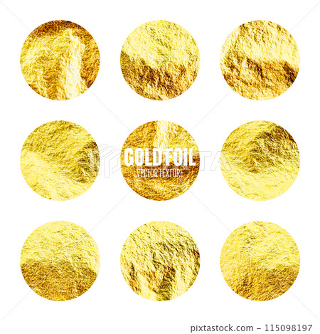 Gold foil, shiny handmade circles. Golden glittering texture, pattern. Luxury shining hand drawn background. Wedding, greeting card decoration elements. Modern minimalist art. Vector illustration Gold foil, shiny handmade circles. Golden glittering texture, pattern. Luxury shining hand drawn background. Wedding, greeting card decoration elements. Modern minimalist art. Vector illustration 115098197