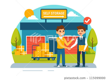 Self Storage Vector Illustration featuring Cardboard Boxes Filled with Unused Items in a Mini Warehouse or Rental Garage in a Flat Cartoon Background Self Storage Vector Illustration featuring Cardboard Boxes Filled with Unused Items in a Mini Warehouse or Rental Garage in a Flat Cartoon Background 115099000