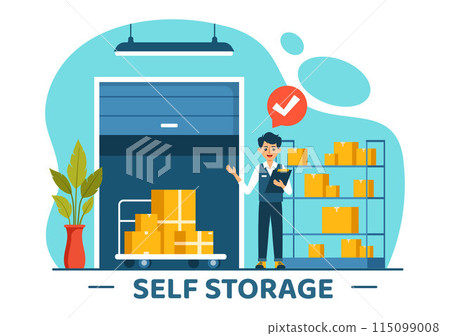 Self Storage Vector Illustration featuring Cardboard Boxes Filled with Unused Items in a Mini Warehouse or Rental Garage in a Flat Cartoon Background Self Storage Vector Illustration featuring Cardboard Boxes Filled with Unused Items in a Mini Warehouse or Rental Garage in a Flat Cartoon Background 115099008