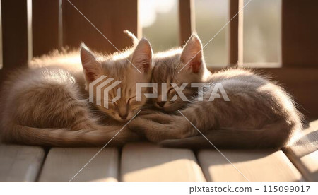 Cute kittens sleeping together 2 115099017