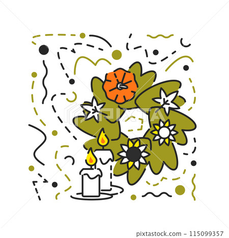 Vector flat thanksgiving wreath with pumpkin icon 115099357