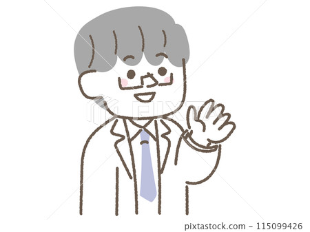 Illustration of a doctor explaining something while looking up Illustration of a doctor explaining something while looking up 115099426