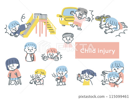 Illustration set about child injuries 115099461