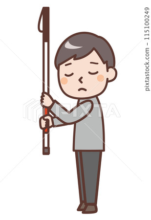 一名視力障礙男子手持白色手杖 115100249