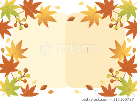 Autumn frame, autumn leaves, maple leaves, book, simple, copy space, background, illustration material 115100787