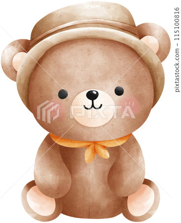 Cute bear camping watercolor illustration 115100816