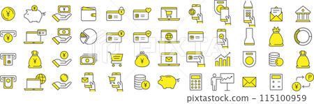 Stylish money and payment icon set 115100959