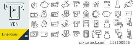 Money (Japanese yen) icon set Money (Japanese yen) icon set 115100966