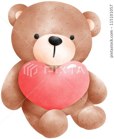 Cute teddy bear with heart watercolor illustration Cute teddy bear with heart watercolor illustration 115101057