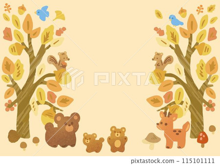 Frame Autumn Animal Bear Squirrel Tree Leaves Autumn leaves Watercolor Hand-drawn Cute Background Illustration material Frame Autumn Animal Bear Squirrel Tree Leaves Autumn leaves Watercolor Hand-drawn Cute Background Illustration material 115101111