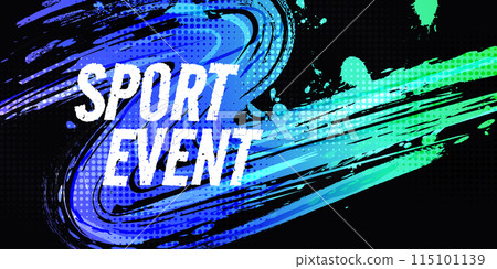 Abstract Sports Background with Blue and Green Gradient Brushstrokes and Halftone Effect. Vibrant Grunge Background 115101139