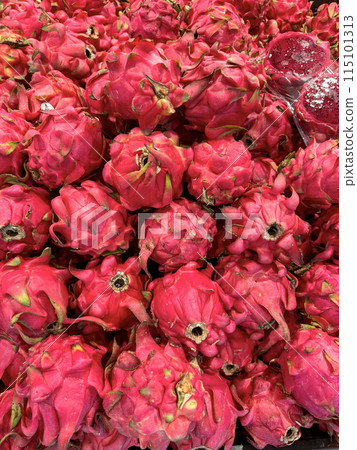 fresh produce of dragon fruits or Hylocereus undatus 0r buah naga in Indonesian at the local market, healthy fresh fruit for salad or juice or any cooking options fresh produce of dragon fruits or Hylocereus undatus 0r buah naga in Indonesian at the local market, healthy fresh fruit for salad or juice or any cooking options 115101313