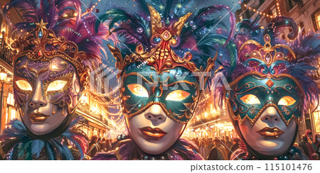 Carnival in Venice with Masks and Festive Lights 115101476
