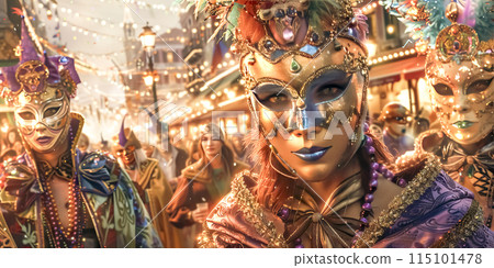 Carnival in Venice with Masks and Festive Lights Carnival in Venice with Masks and Festive Lights 115101478