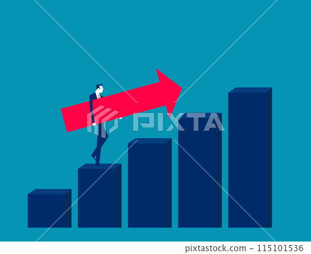 Business leader takes the rising red arrow up the bar chart. Vector concept Business leader takes the rising red arrow up the bar chart. Vector concept 115101536