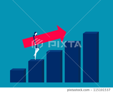 Business leader takes the rising red arrow up the bar chart. Vector concept Business leader takes the rising red arrow up the bar chart. Vector concept 115101537