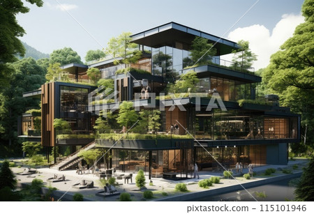 Company building forest decorate, Green company zero carbon concept. generation and achieve ESG goals 115101946