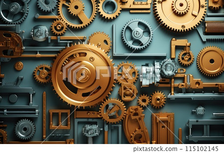 Modern industrial abstract, evolution of manufacturing, mechanical gears, robotic arms, Modern industrial abstract, evolution of manufacturing, mechanical gears, robotic arms, 115102145