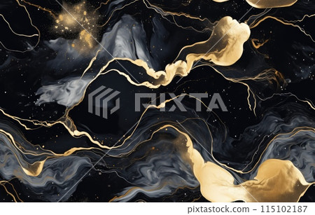 Textured of the black marble background. Gold and white patterned natural of dark gray marble 115102187